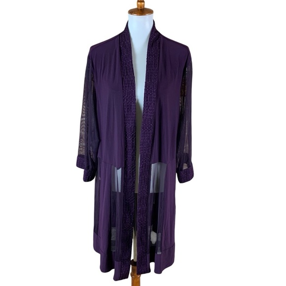 R&M Richards Purple Sheer Mesh Duster Jacket Open Front 20W Lightweight Layer - Picture 1 of 6